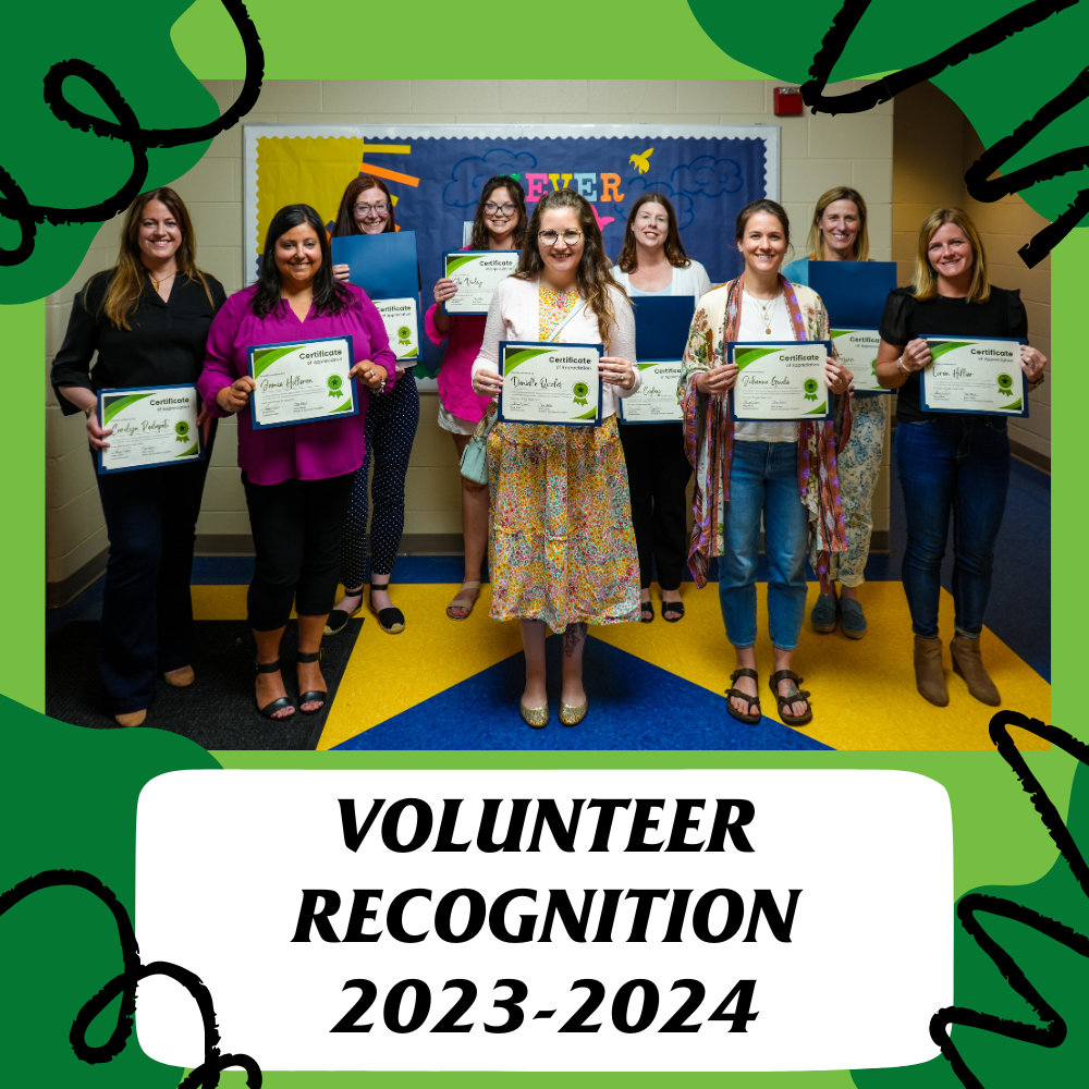 Graphic that has a photo of volunteers and says "VOLUNTEER RECOGNITION 2023-2024"